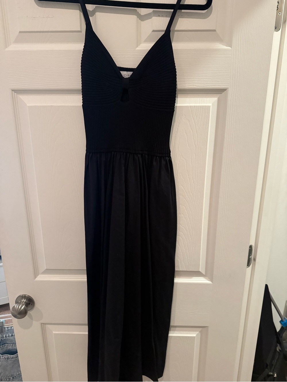 Lucy Paris Black Ribbed Bodice Spaghetti-Strap Maxi Dress